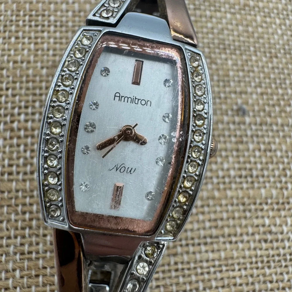 Armitron Now Women's Two Tone Crystal Bezel Dress Watch Silver Rose Goldtone